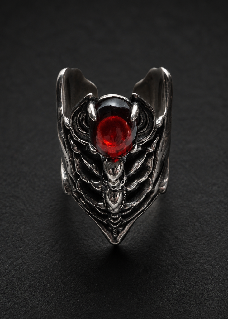 Demon Skull Garnet ring