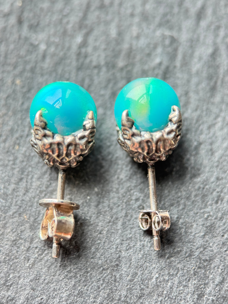Lab Opal bead stud earrings