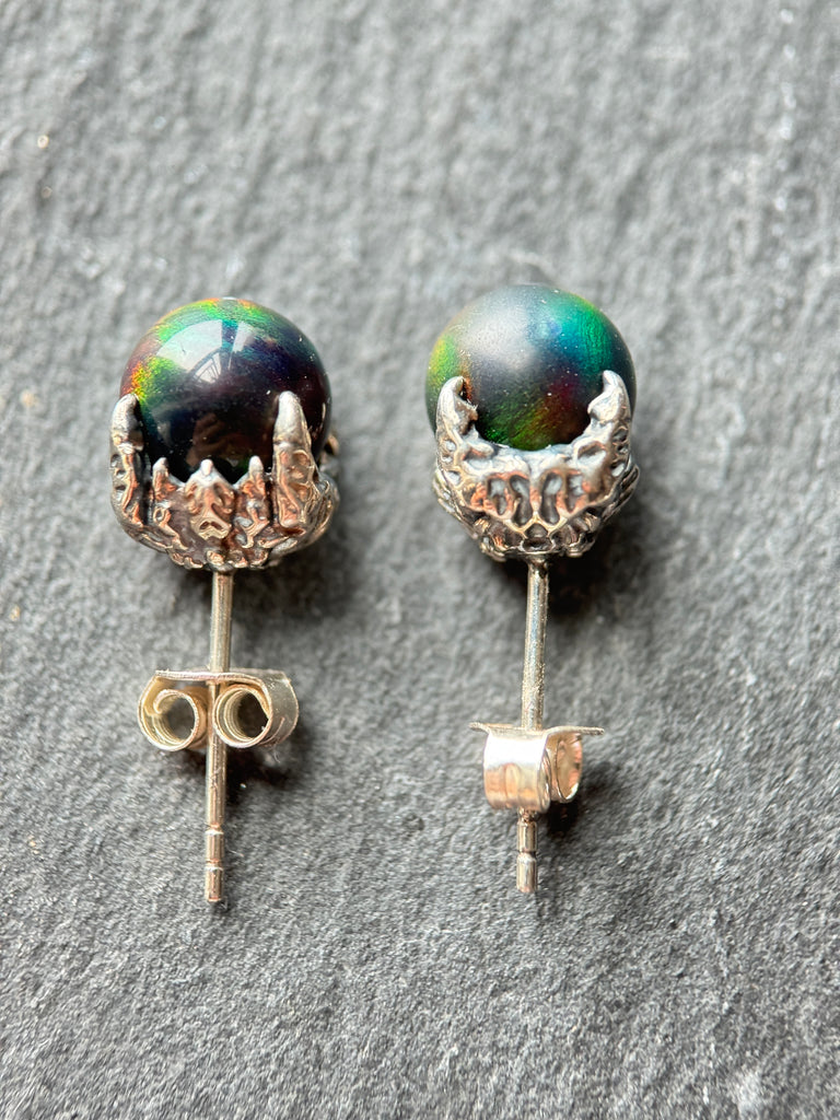 Lab Opal bead stud earrings