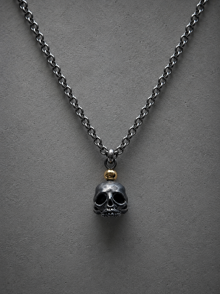 925 Silver Mummy Skull Pendant with 18k Rose Gold bead and Silver Chain