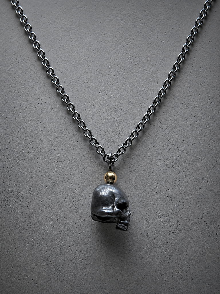 925 Silver Mummy Skull Pendant with 18k Rose Gold bead and Silver Chain