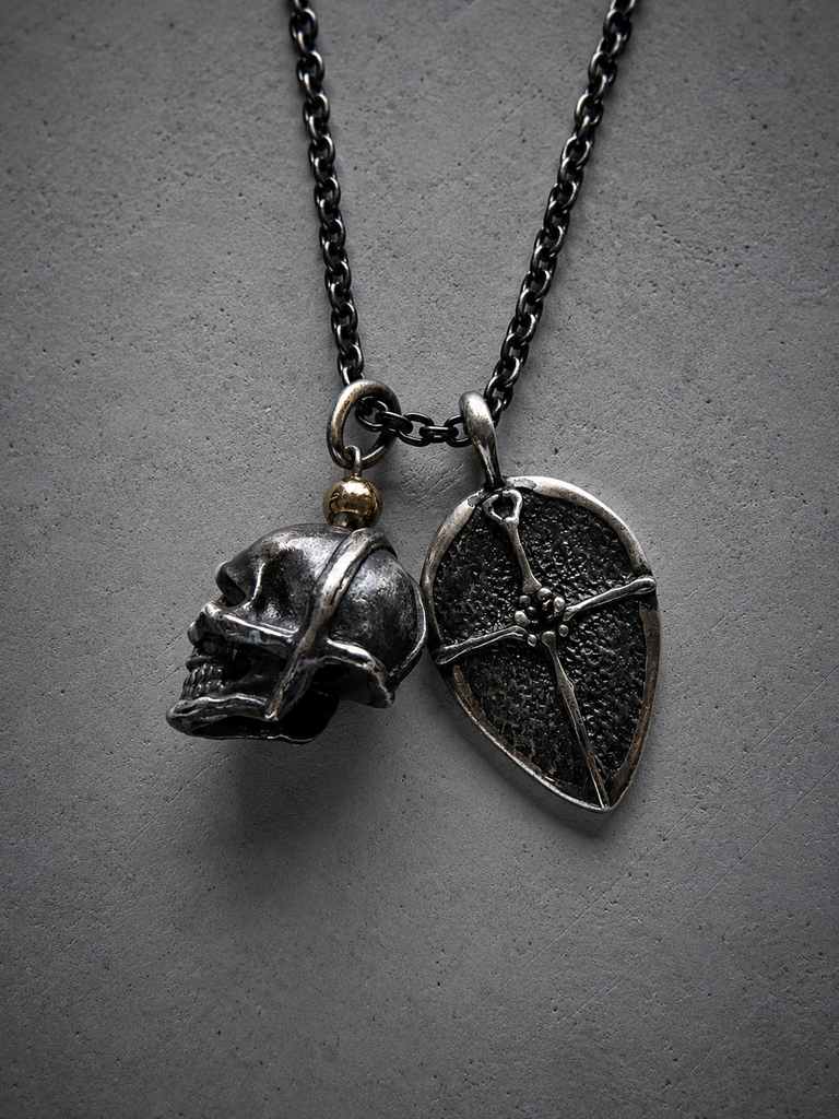925 Silver Mummy Skull Pendant with 18k Rose Gold bead and Silver Chain