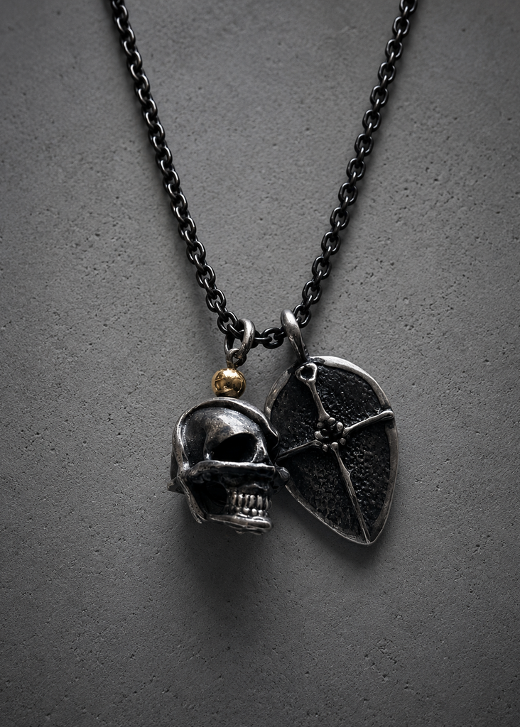 925 Silver Mummy Skull Pendant with 18k Rose Gold bead and Silver Chain