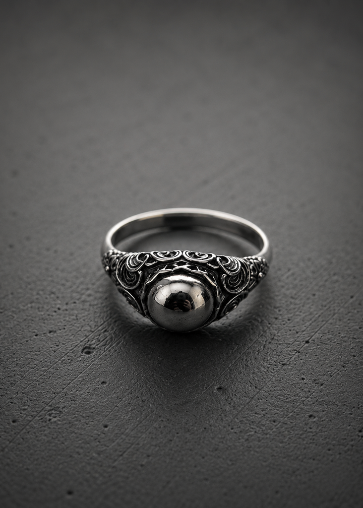 Wave Orb silver ring