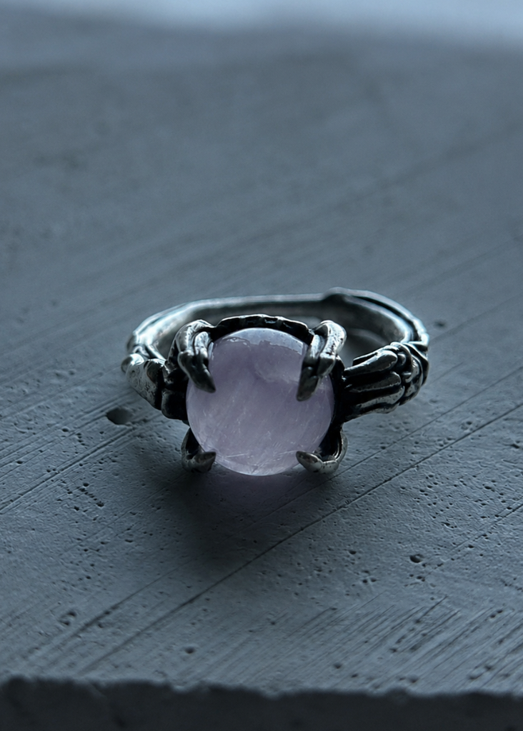 925 silver Kunzite claw ring