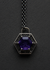 Hexagon amethyst with snow flake engraved pendant