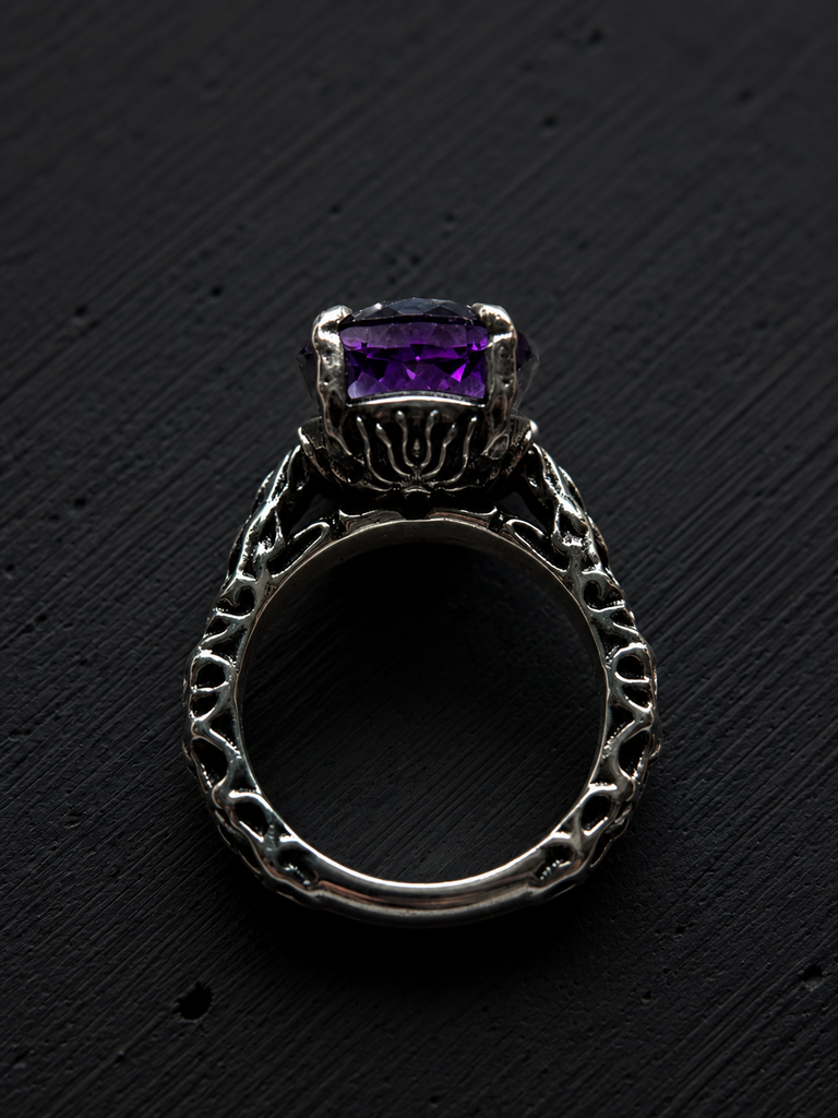 Snow Flake engrave Amethyst Ring
