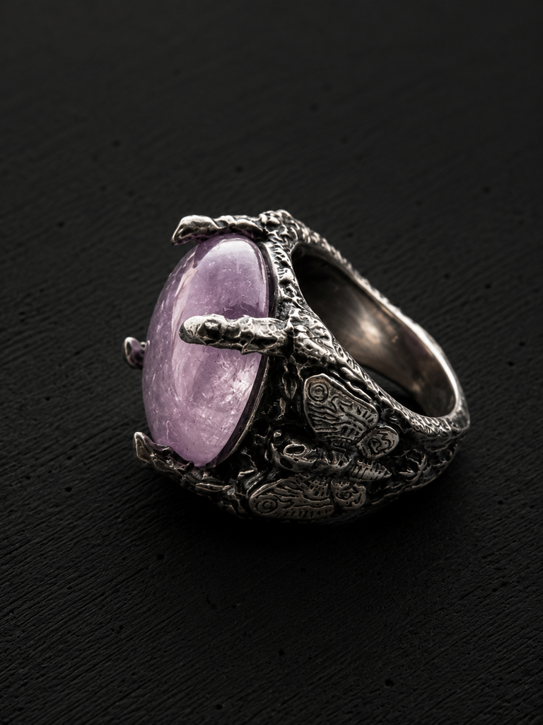 Nightmare moth kunzite/Crystal ring