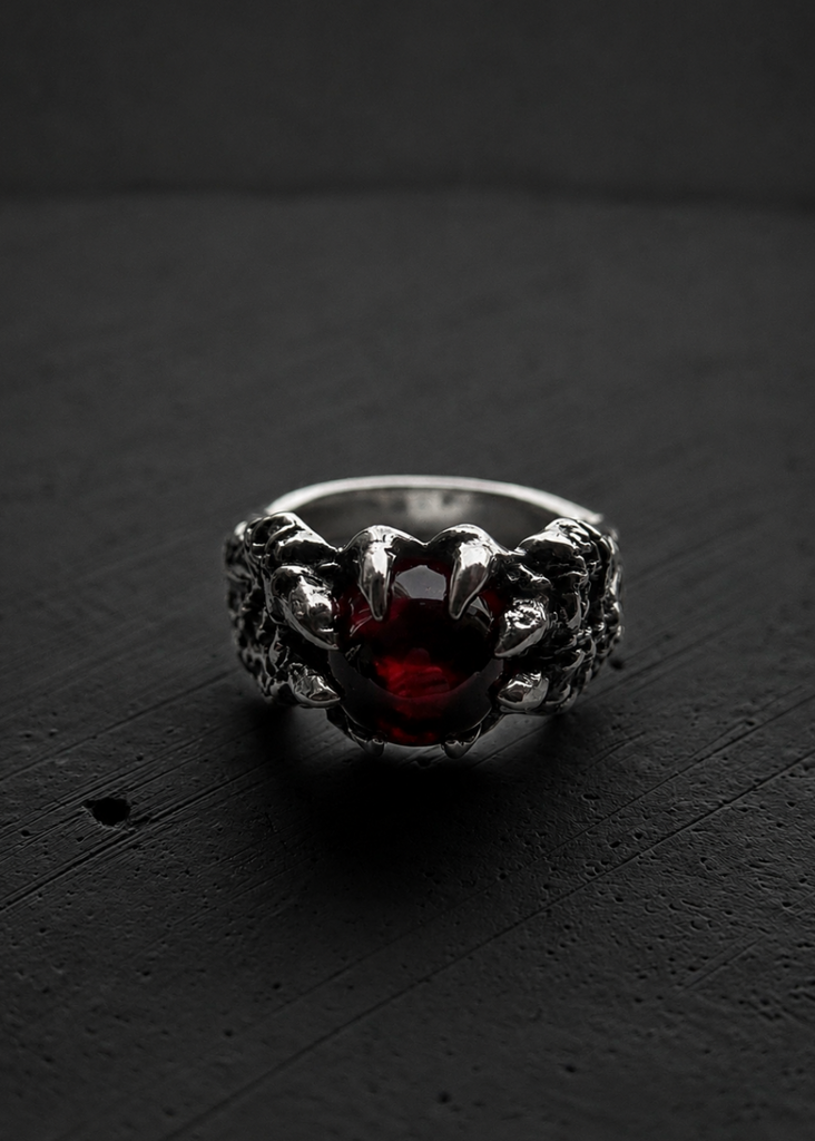 Demon Skull Garnet Ring