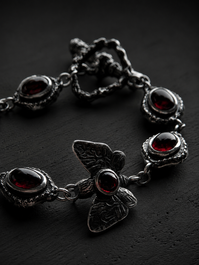Garnet death moth Bracelet