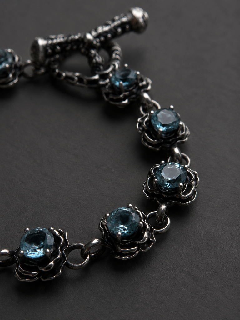 Flower blue topaz bracelet