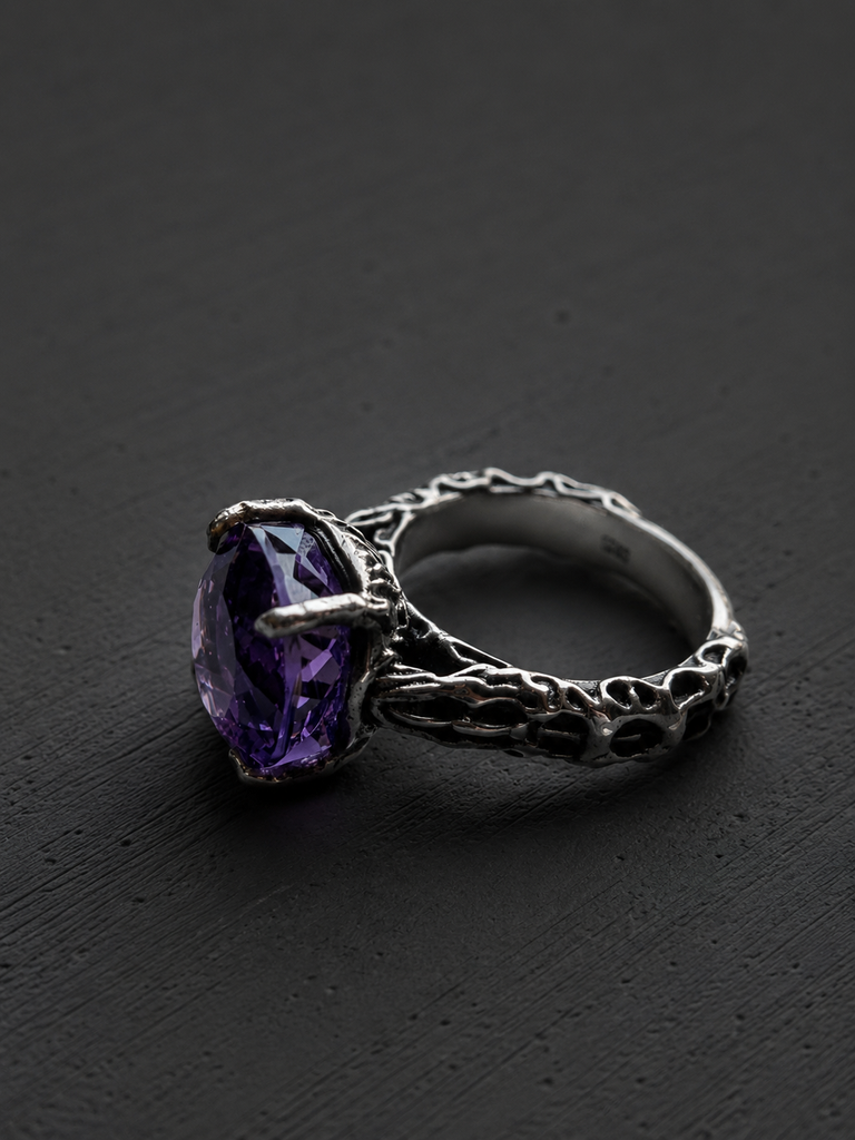 Snow Flake engrave Amethyst Ring
