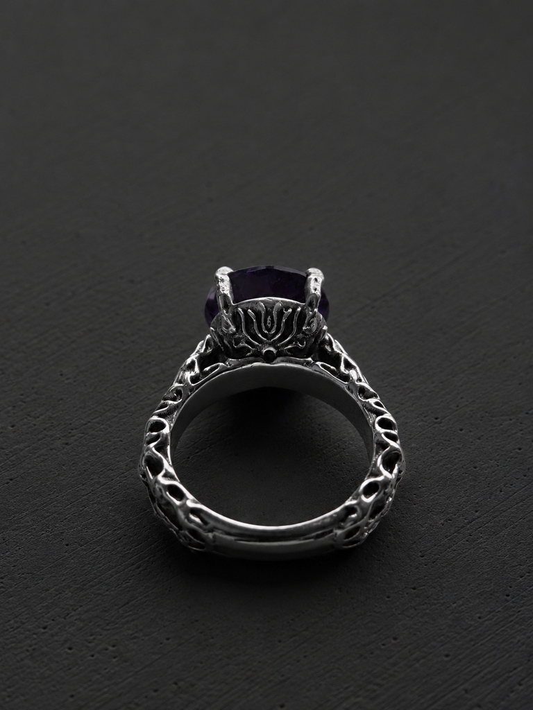 Snow Flake engrave Amethyst Ring