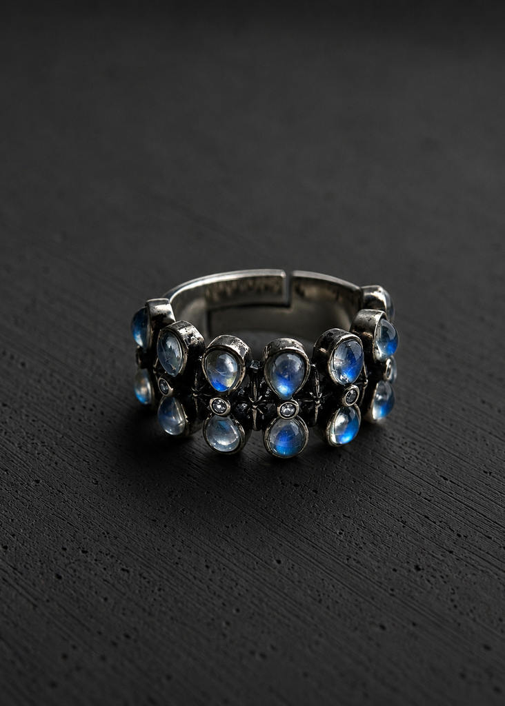 Moonstone hourglass silver ring
