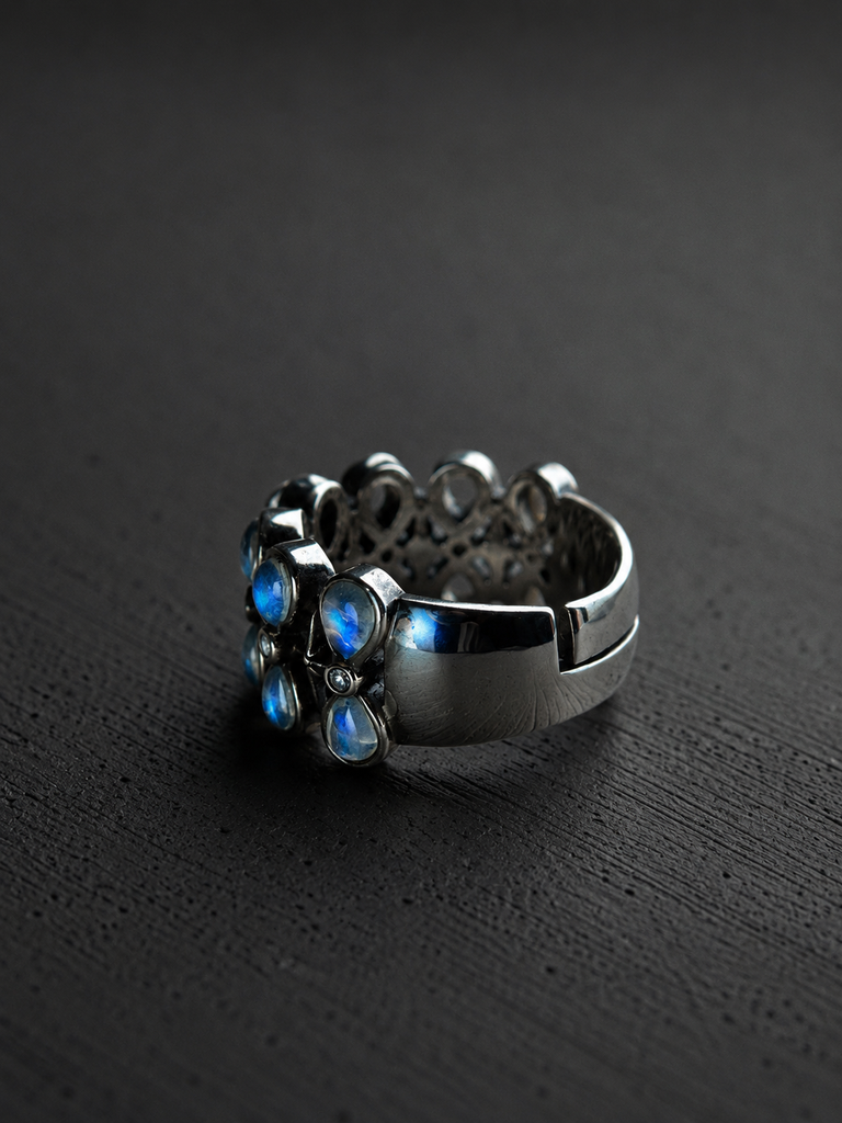 Moonstone hourglass silver ring