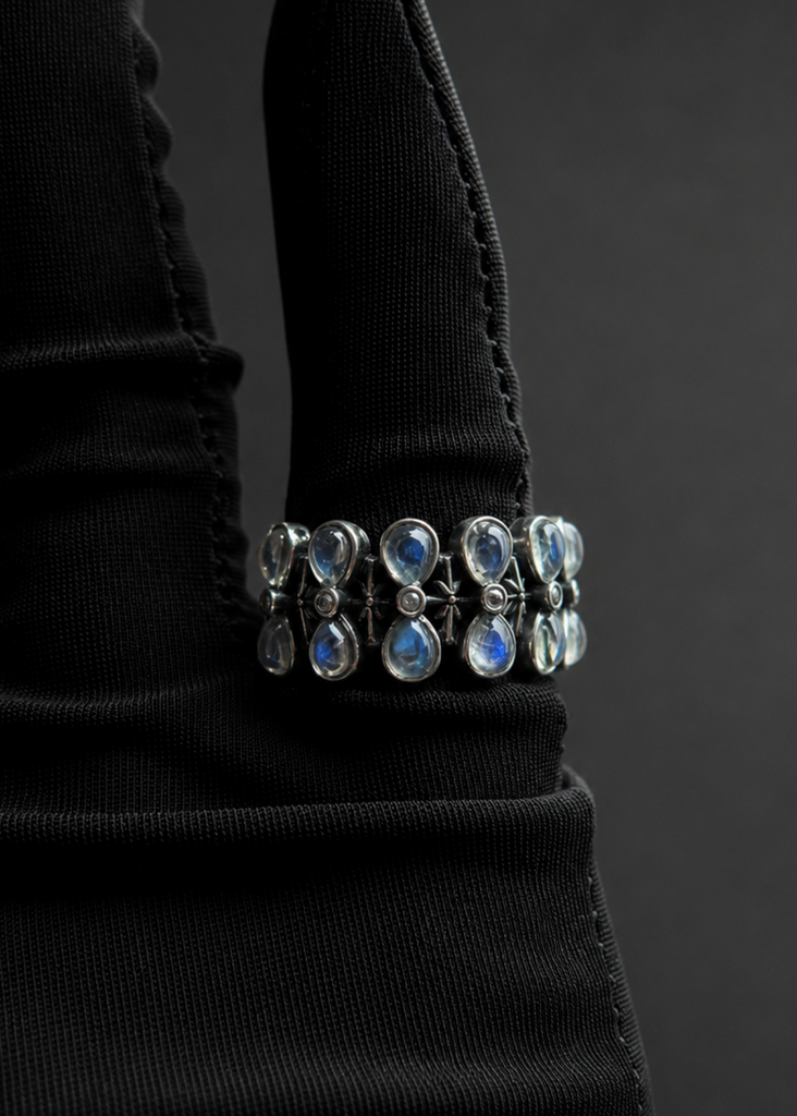 Moonstone hourglass silver ring