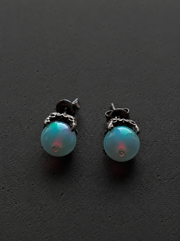 Lab Opal bead stud earrings