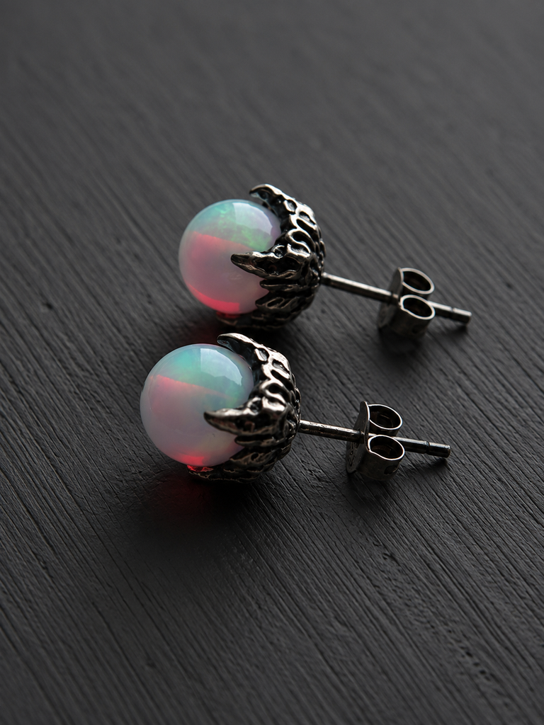Lab Opal bead stud earrings