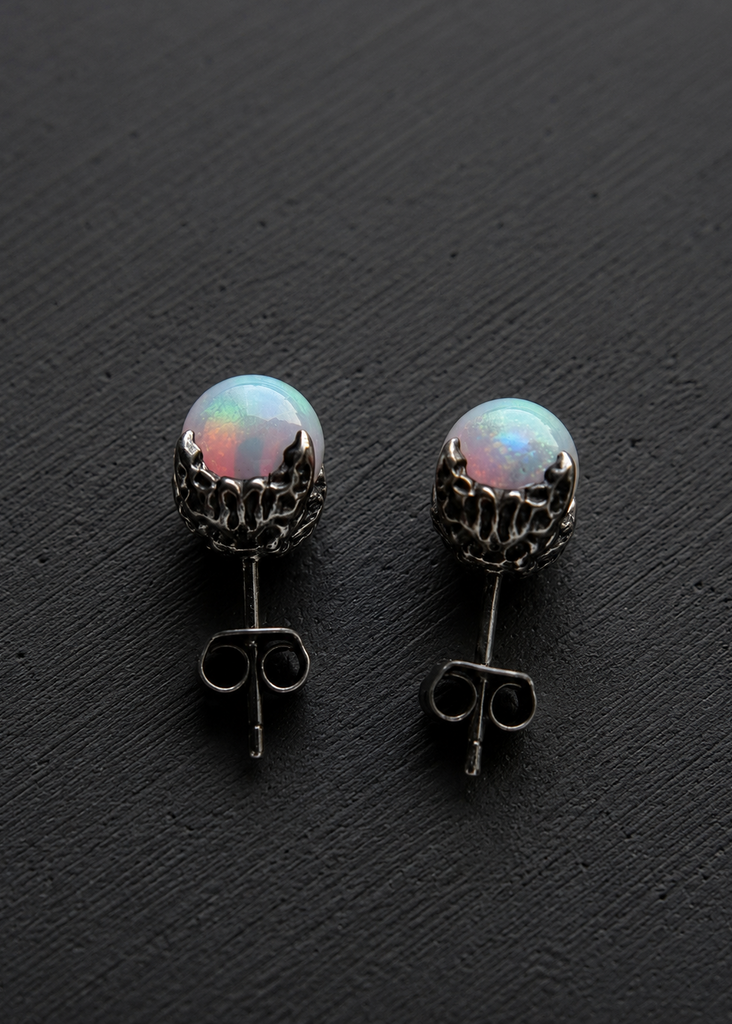 Lab Opal bead stud earrings