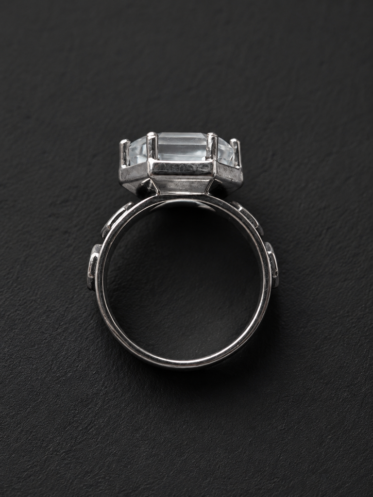 Hexagon Engraved White Crystal Ring