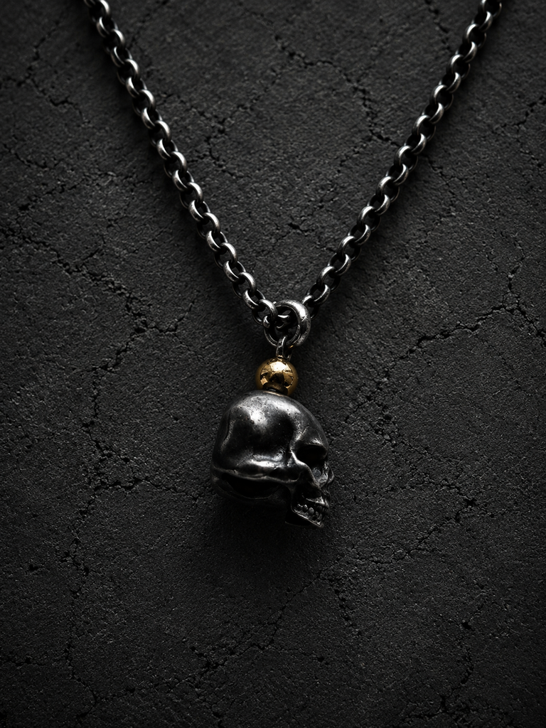 925 Silver Skull Pendant with 18k Rose Gold bead and Silver Chain