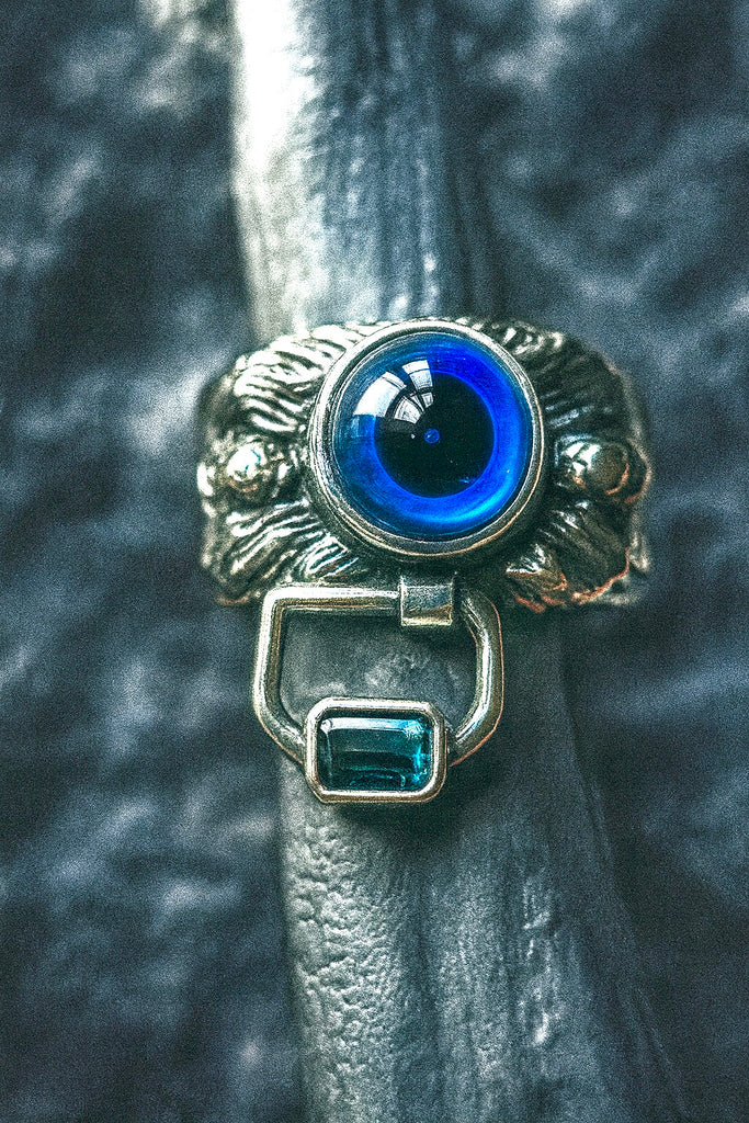 Glass eye silver ring