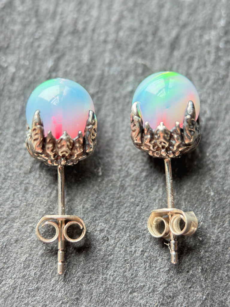 Lab Opal bead stud earrings