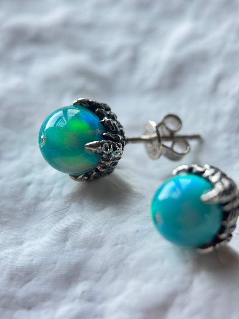 Lab Opal bead stud earrings