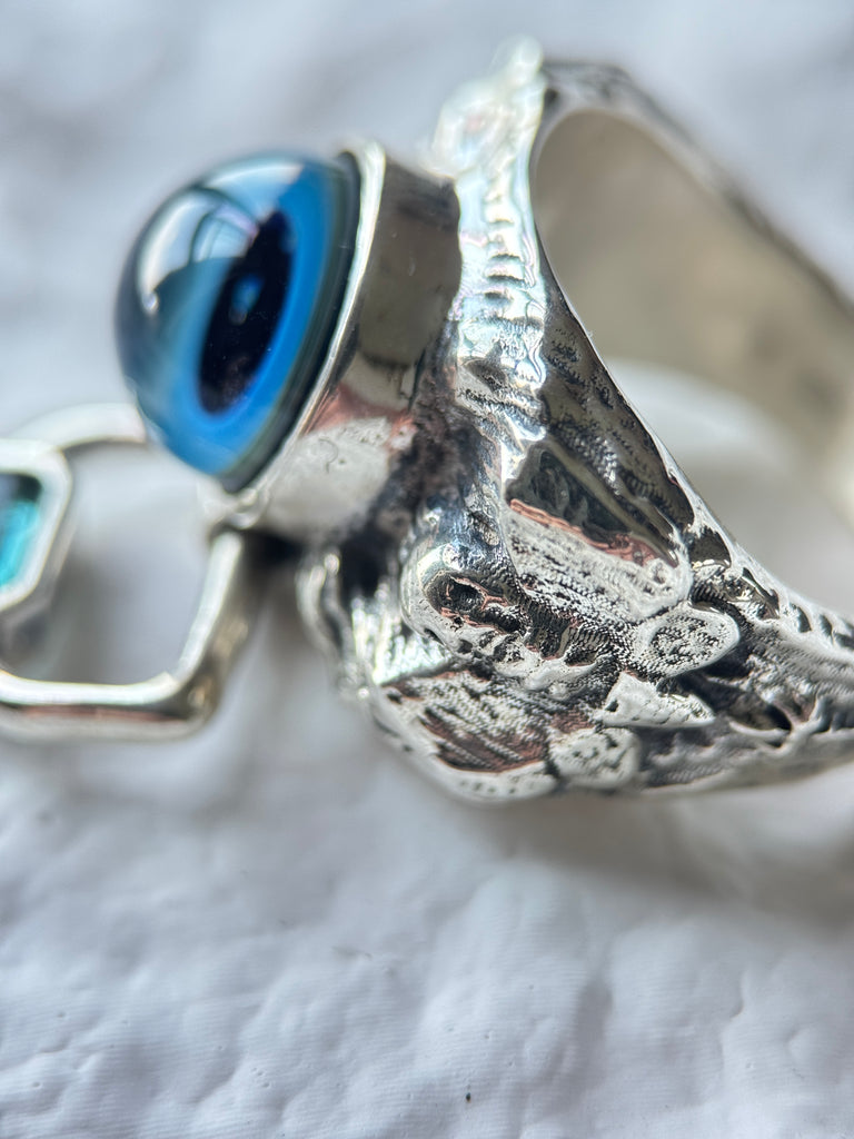 Glass eye silver ring