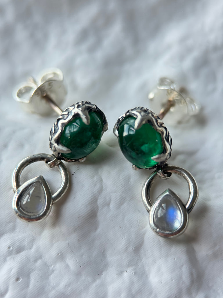 Punk D Emerald moonstone earrings