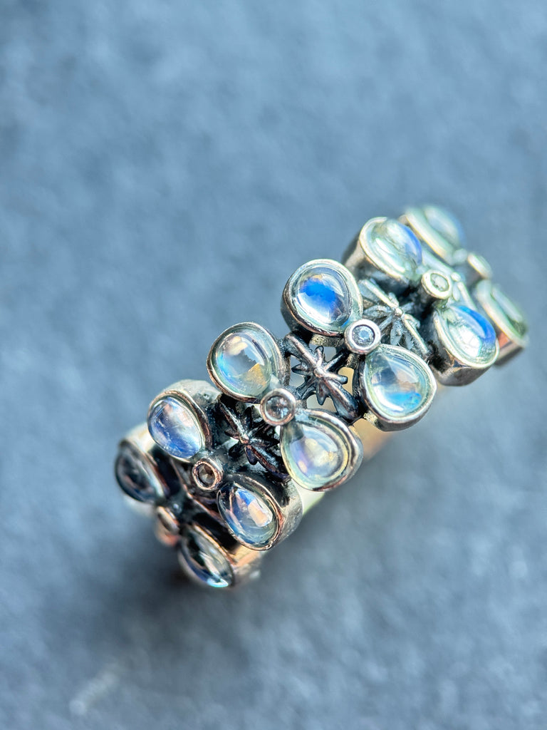 Moonstone hourglass silver ring
