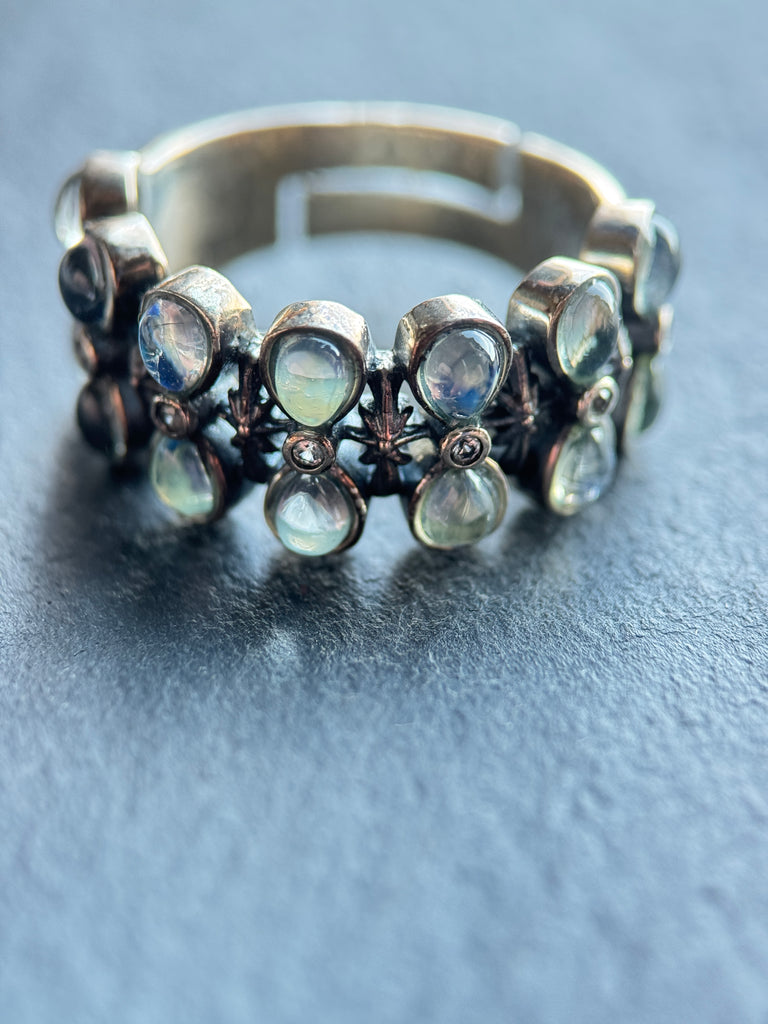 Moonstone hourglass silver ring