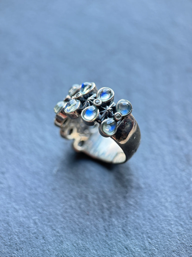Moonstone hourglass silver ring
