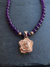 18K Gold Flower Baby with Amethyst Beads Necklace