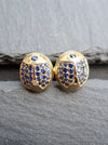 18K Yellow Gold Beetle Earrings with Blue Sapphires