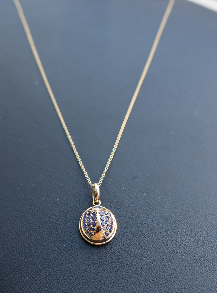 18K Yellow Gold Beetle Pendant with Blue Sapphires