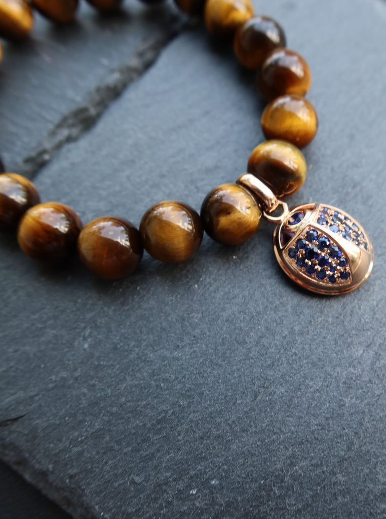 18K Gold Beetle Lapis Bracelet with Blue Sapphires