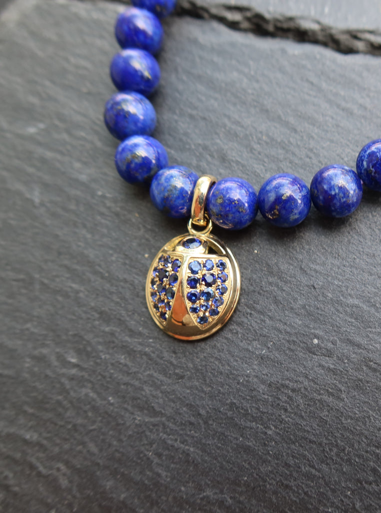 18K Gold Beetle Lapis Bracelet with Blue Sapphires