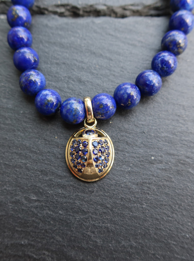 18K Gold Beetle Lapis Bracelet with Blue Sapphires