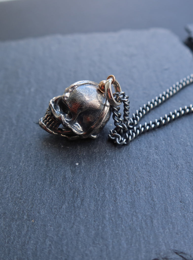 925 Silver Mummy Skull Pendant with 18k Rose Gold bead and Silver Chain